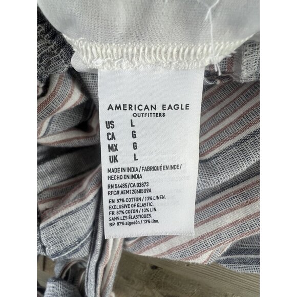 American Eagle Womens Romper Striped VNeck Cinched Waist Linen Blend Large - Picture 11 of 11
